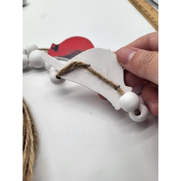 Red Cardinal Bird Wooden Garland White Balls Christmas Holiday 60 Inch Country - Picture 4 of 6